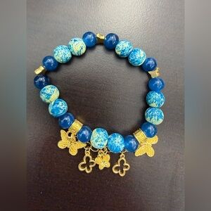 Blue and Gold Beaded Charm Bracelet